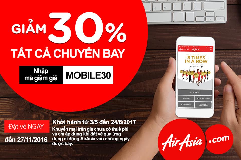 Tặng mã khuyến mại trên điện thoại của AirAsia